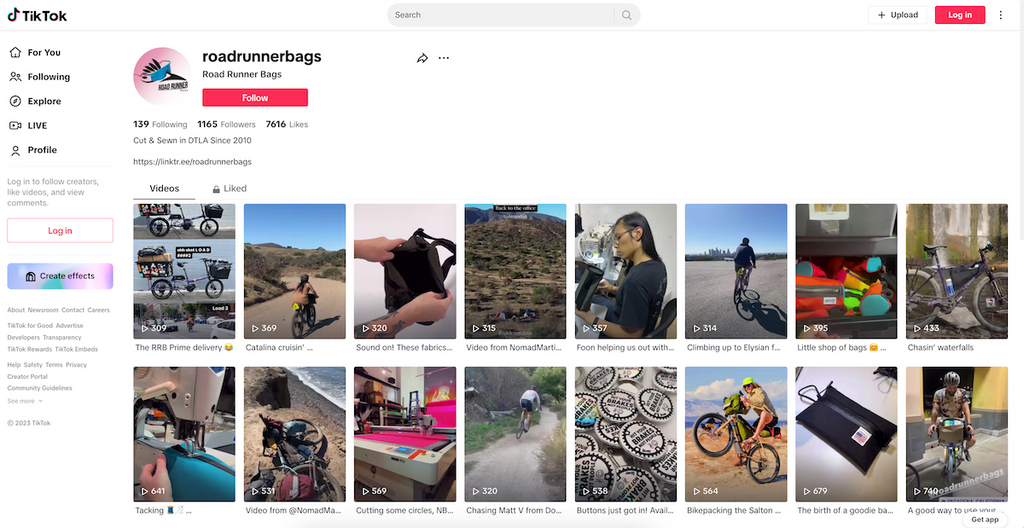 Road Runner Bags TikTok Home Page