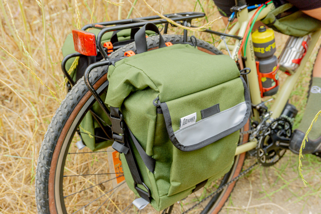 Anywhere Panniers in Olive for Bikepacking
