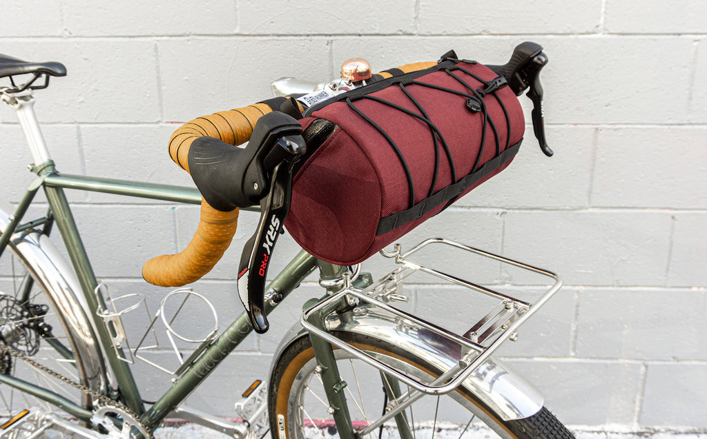 Road Runner Bags West Coast Burrito Handlebar Bag for Road, Gravel and Bikepacking in Burgundy Cordura